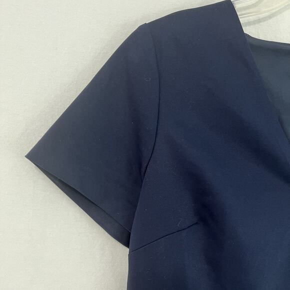J.Crew Sheath Dress Women 12 Navy Blue Cotton Stretch V-Neck Minimalist Capsule - Picture 4 of 10